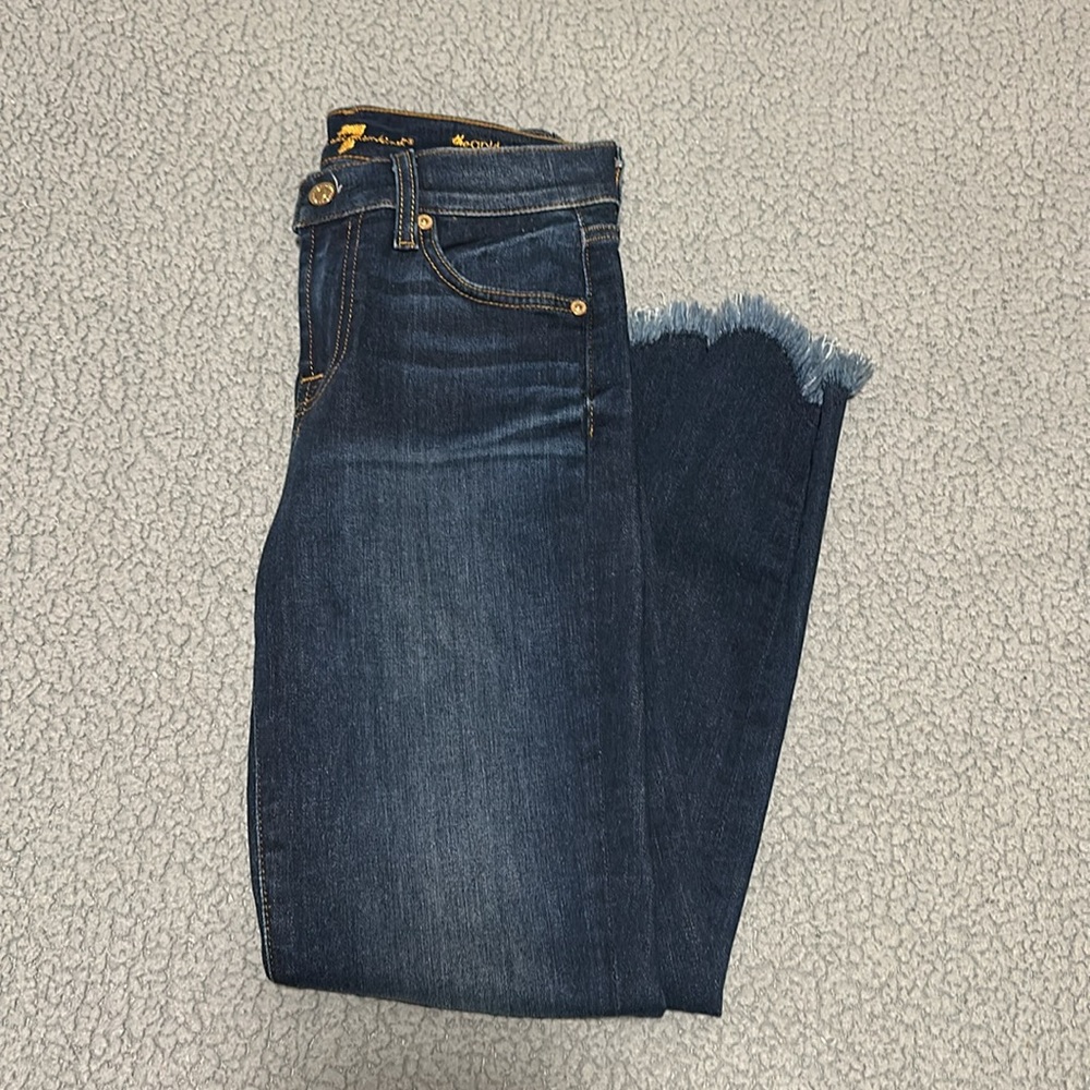 7 for All Mankind Dark Wash Skinny Jeans Frayed Ankles (25)